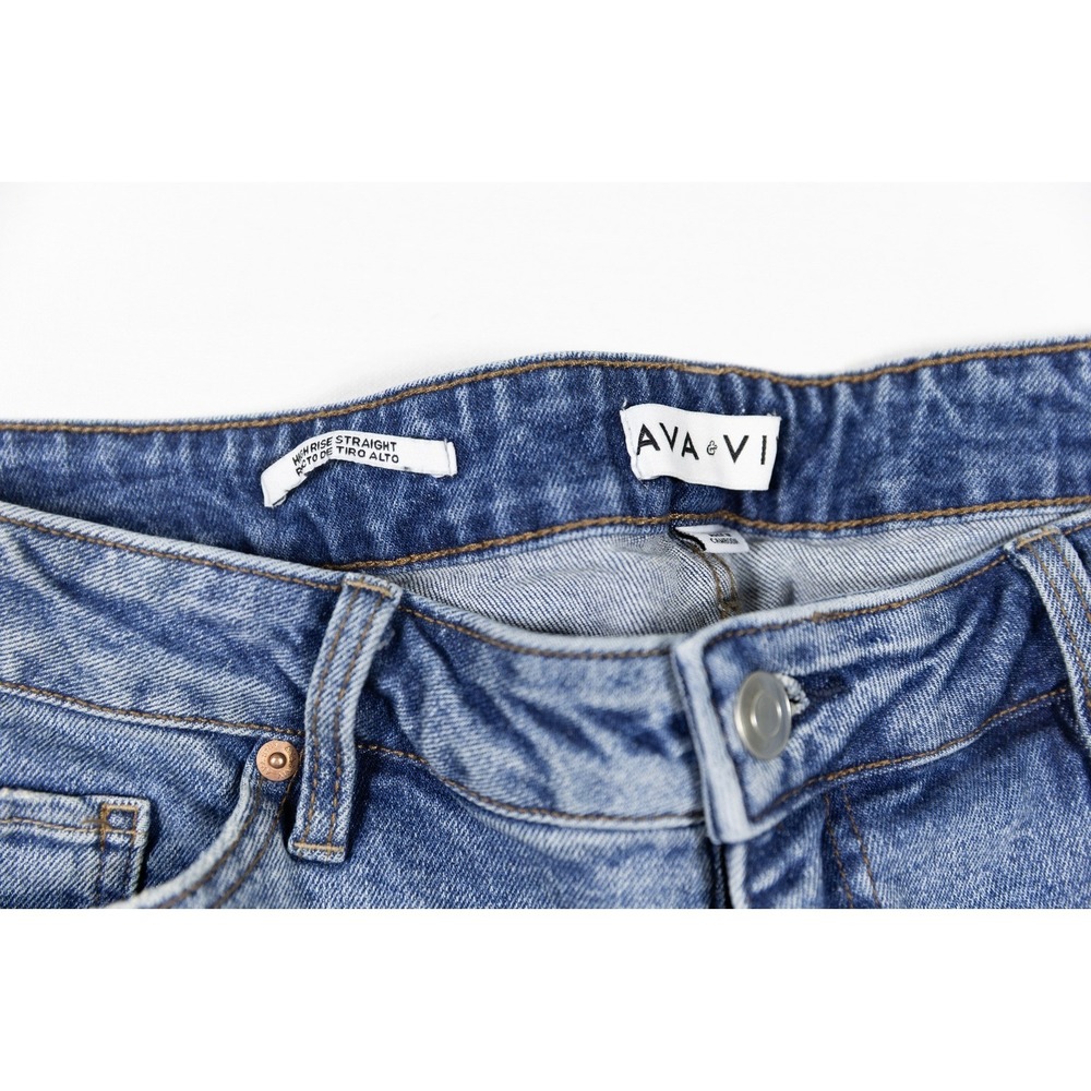 Ava & Viv Womens High Rise Straight Leg Jeans Blue Distressed Hem Size 18W - Picture 4 of 6
